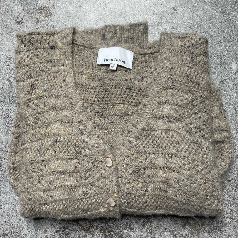 Heartloom Tan Textured Knit Cardigan Grandpa Sweater Neutral - Picture 3 of 10